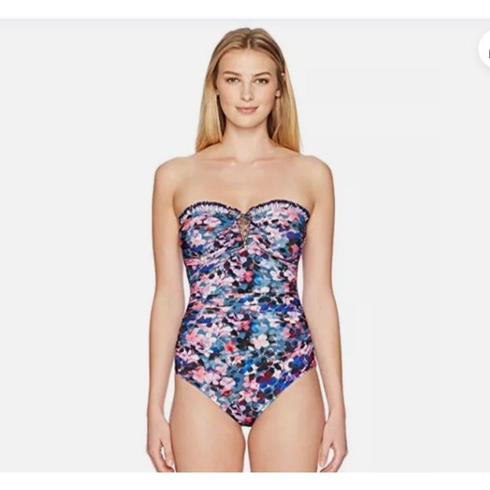 Profile by Gottex Romeo & Juliette Floral Ruched Ruffle 1 PC Size 10 Swimsuit